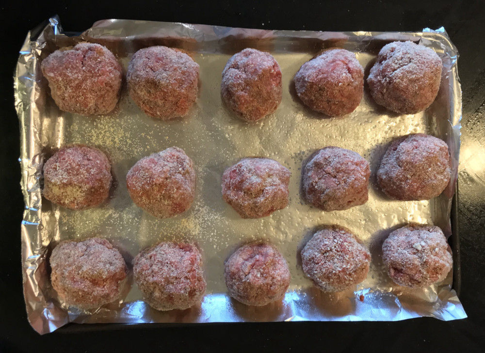 Tasty meatballs, all in a row