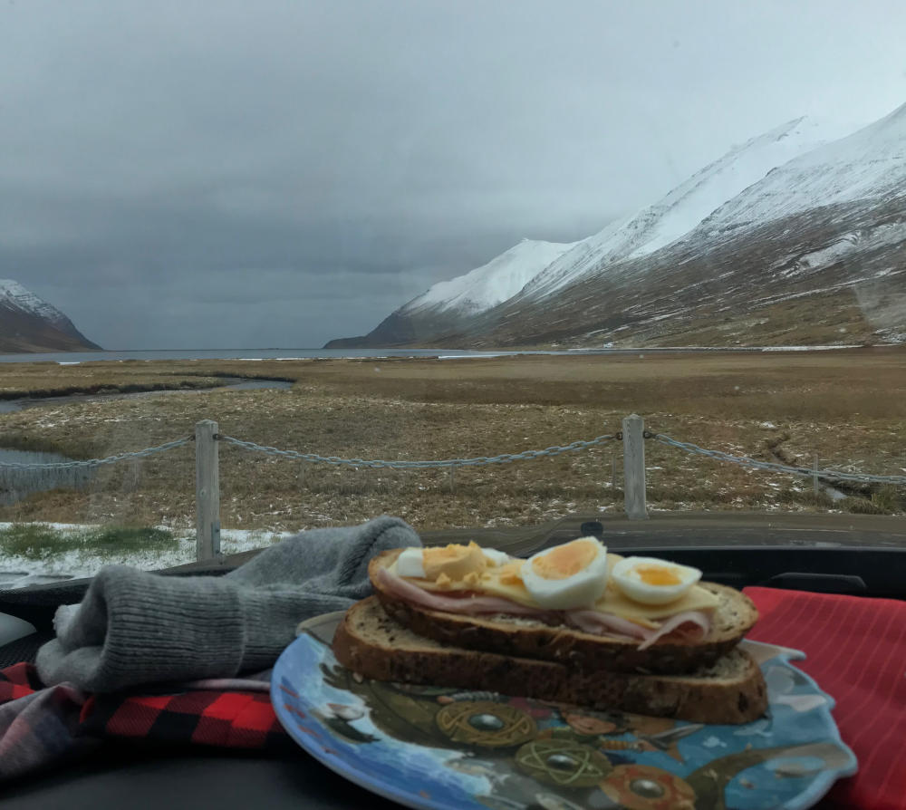 Lunch by dashboard light…