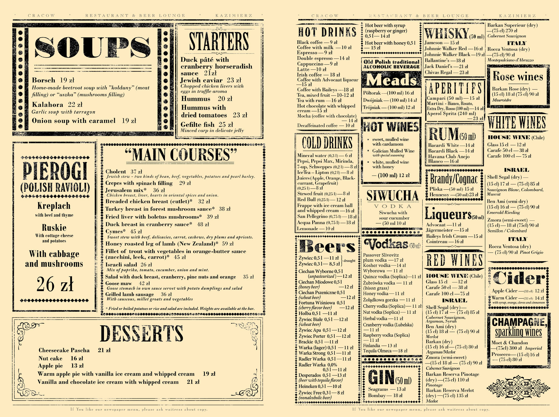 once upon a time in Kazimerz menu