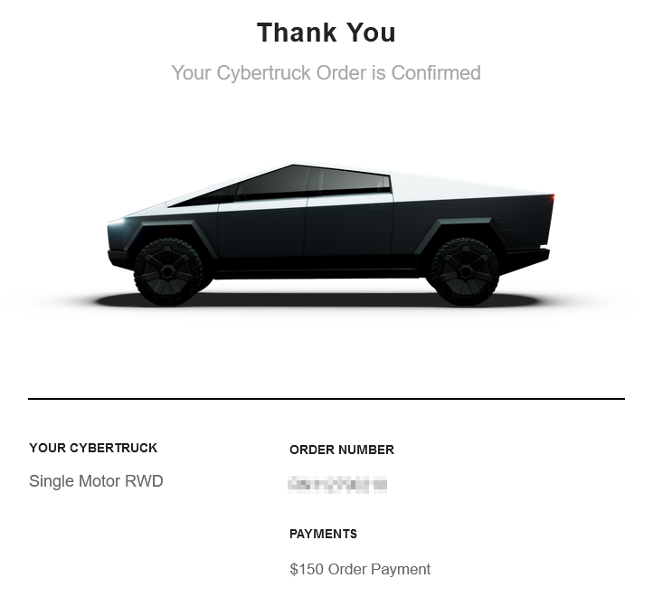 Thank you for your order of Cybertruck
